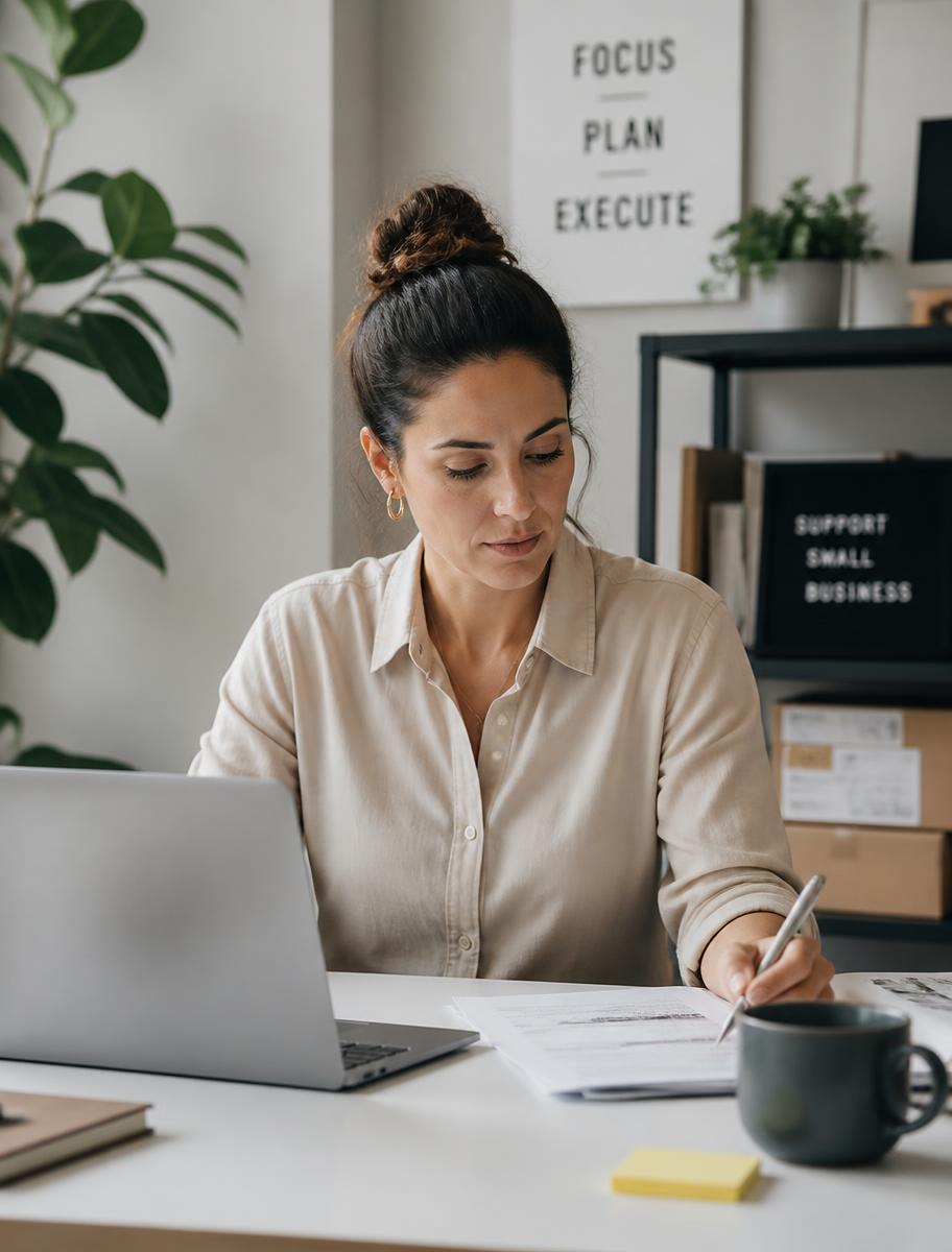 A small business owner at their desk